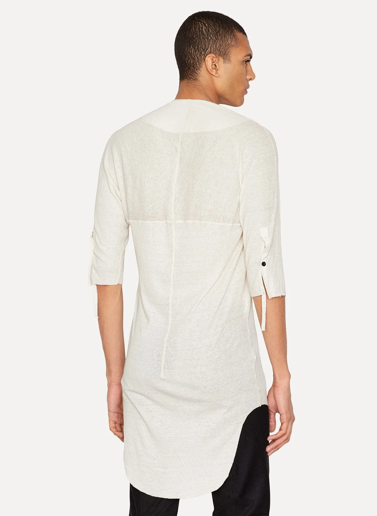 Off White Cotton Silk Wool Short Sleeved Tunic Shirt