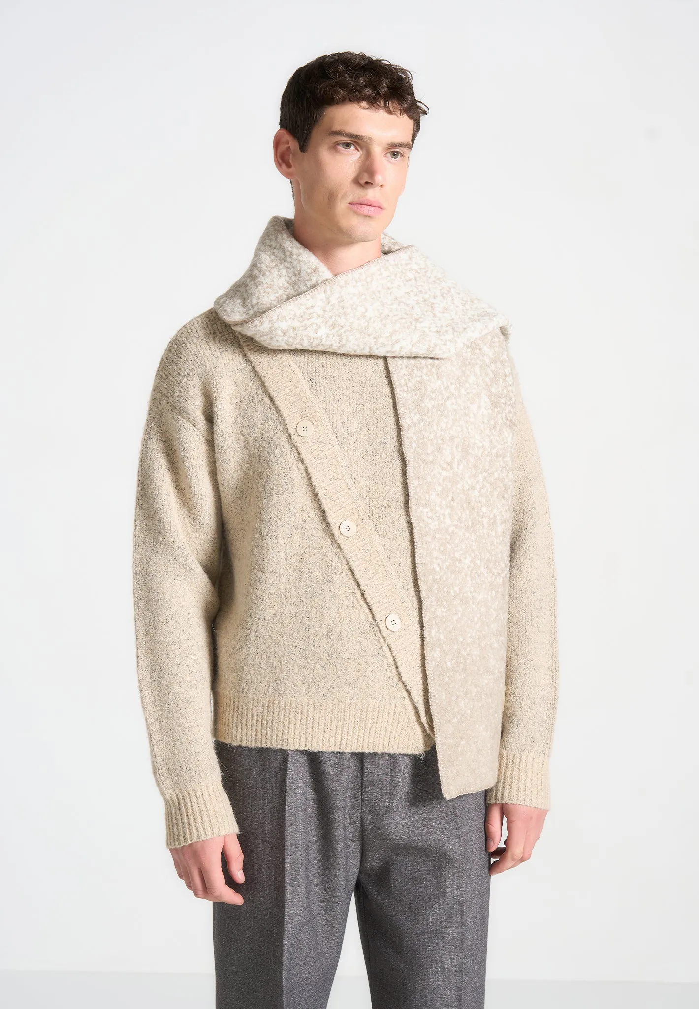 Ombré Wool Knit Reversible Scarf - Beige/White