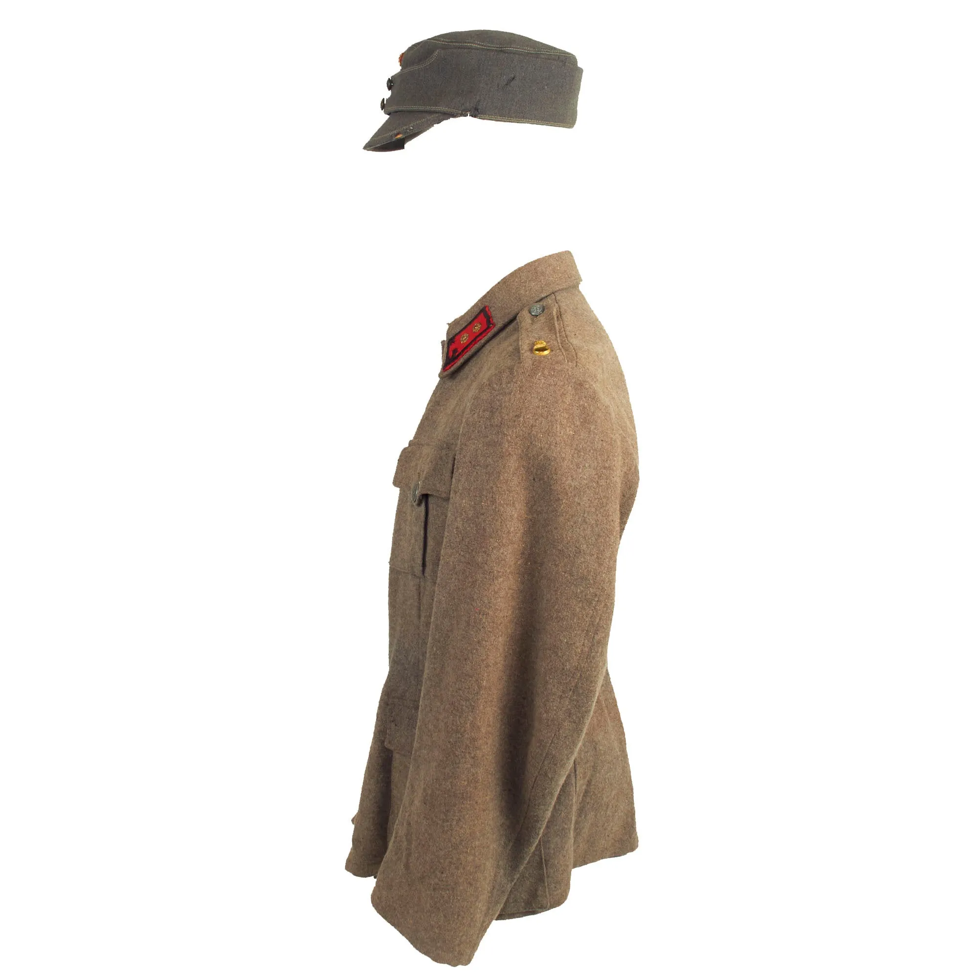 Original Finnish WWII Artillery Lieutenant Colonel Uniform Set Consisting Of Cap, M36 Wool Tunic, Trousers and Greatcoat - Dated 1944