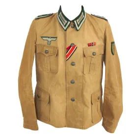 Original German WWII Heer Army Pioneer Feldwebel NCO Summer Weight Tunic with Krim Shield and Ribbon Bar