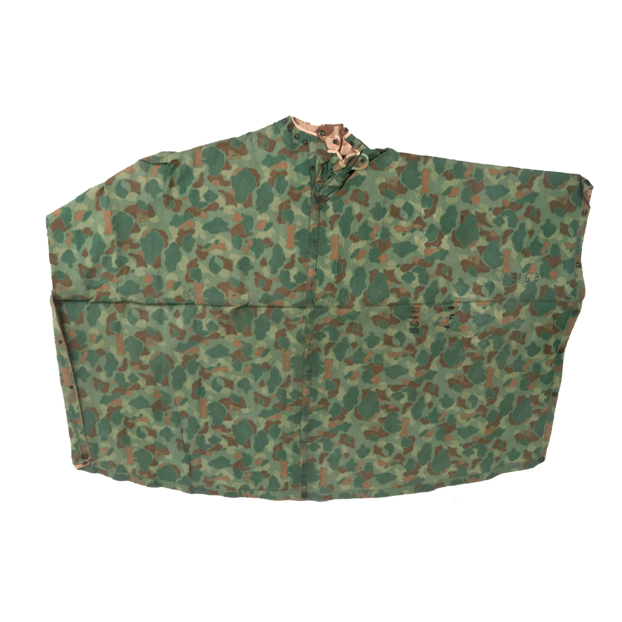 Original U.S. WWII USMC M-1942 Reversible Spot Pattern Camouflage Rain Poncho with Securing Straps- Dated June 13, 1944