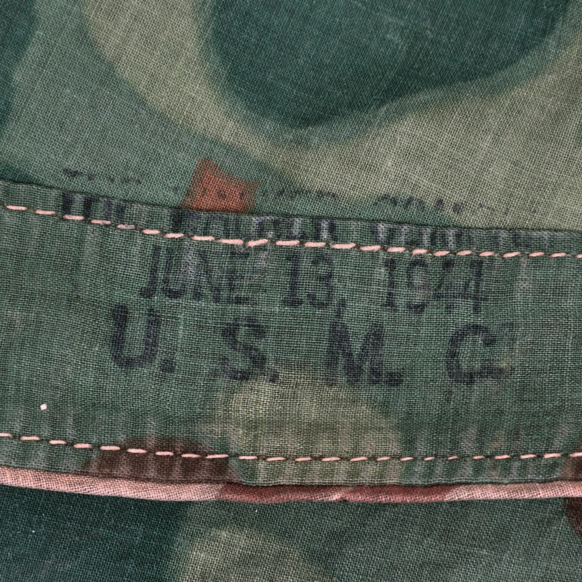 Original U.S. WWII USMC M-1942 Reversible Spot Pattern Camouflage Rain Poncho with Securing Straps- Dated June 13, 1944