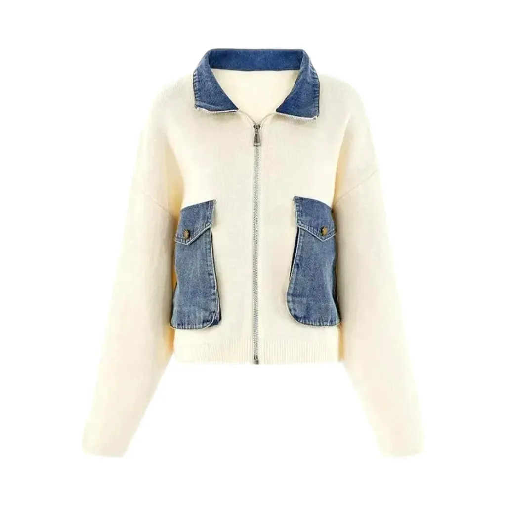 Oversized boho style jean cardigan for ladies