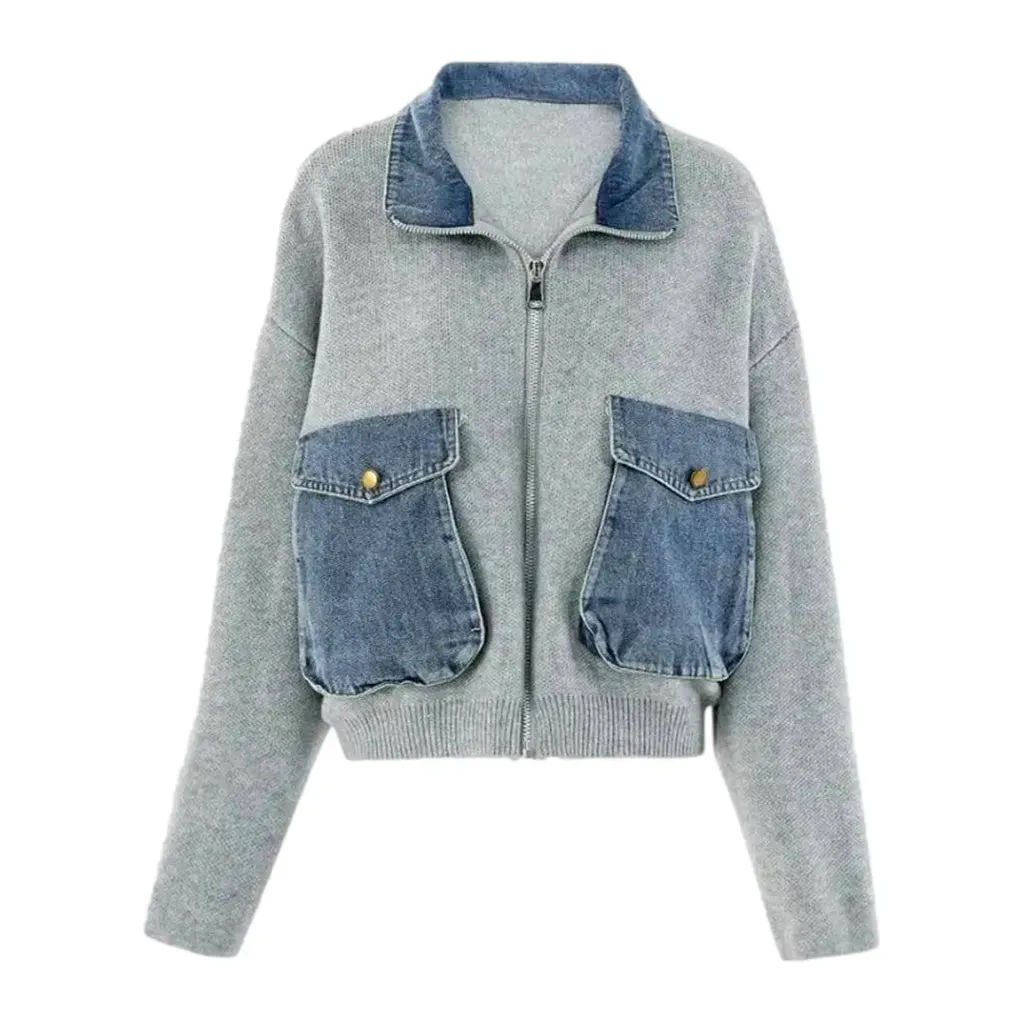 Oversized boho style jean cardigan for ladies