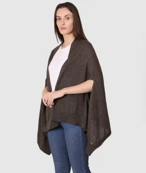 Palma Merino Wool Knitted Fashion Poncho / Cape for Everyday Chic Look (This Size Fits Most) (Dark  Brown)