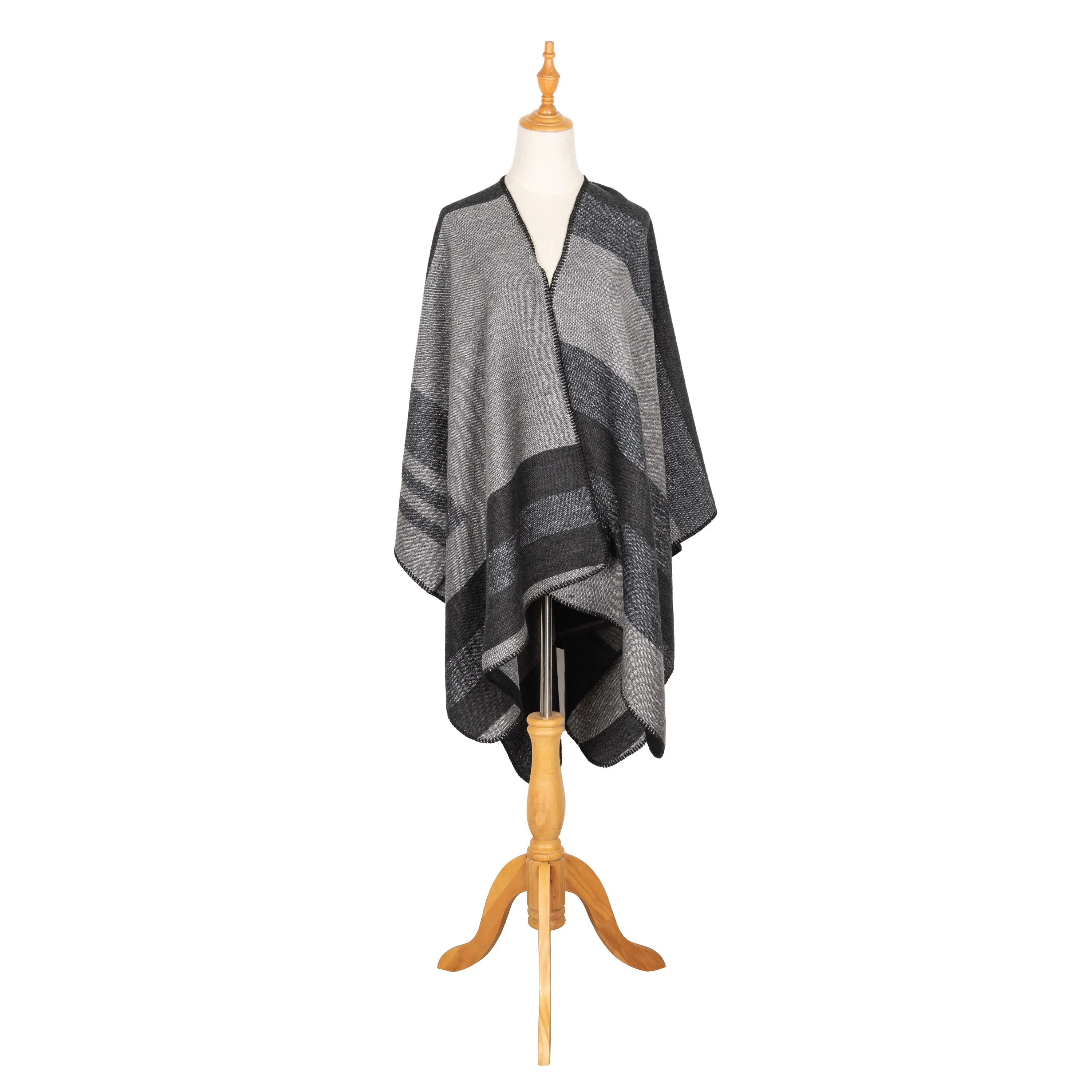 Patty - Womens Woven Striped Open Front Poncho