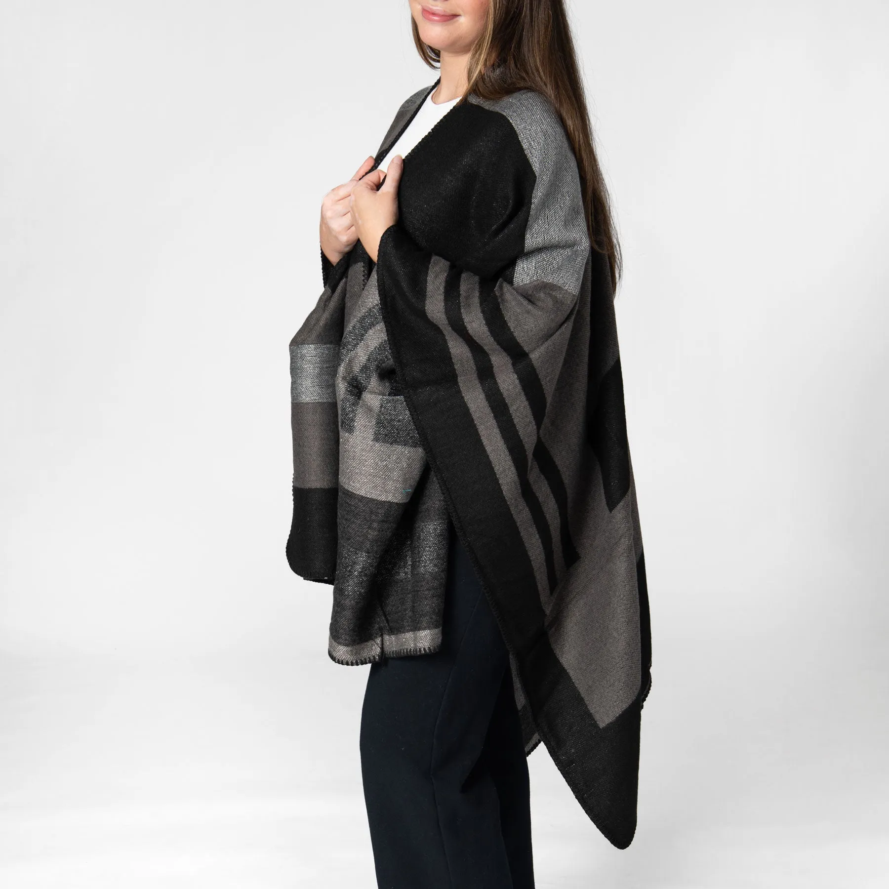 Patty - Womens Woven Striped Open Front Poncho