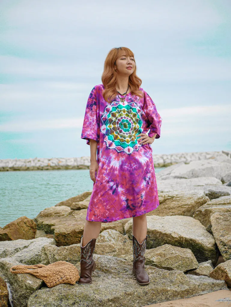 Peace Blossom Hippie Oversized Cotton Tunic Shirt Dress