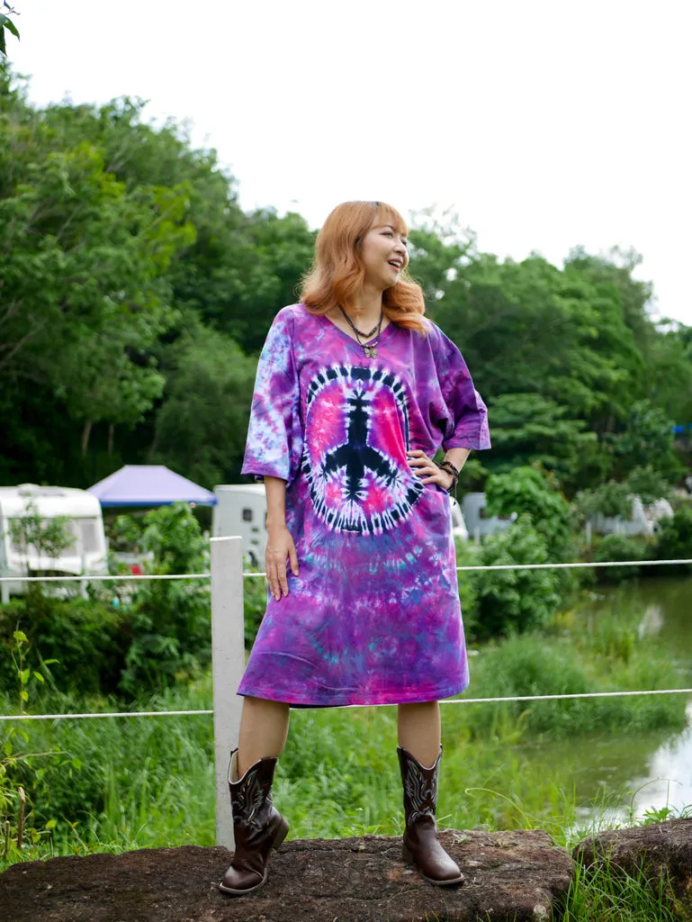 Peace Vibes Hippie Oversized Cotton Tunic Shirt Dress