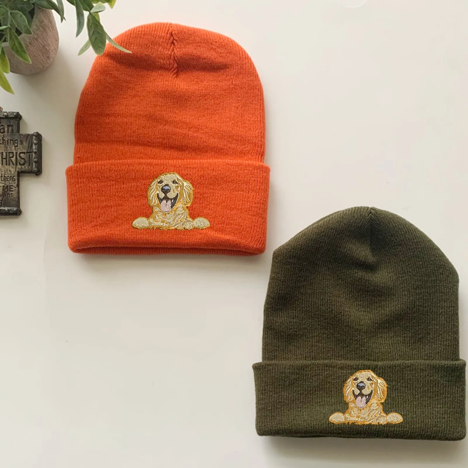 Personalized Golden Retriever Dog Embroidered Beanies, Custom Beanie, Embroidery Cap, Winter Hat , Winter cap, Cuffed Beanie