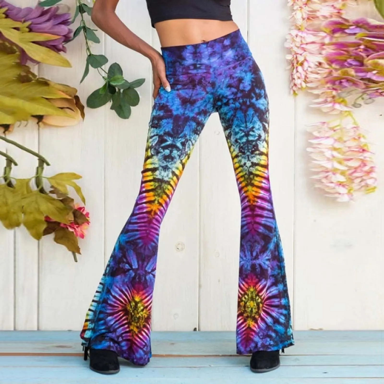 Petite Psychedelic Tie Dye Flared Trousers