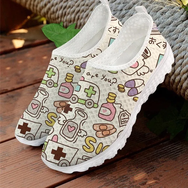 Pharmacist Women's Cute Pattern Sneakers Summer Flat Casual Shoes For Women Mesh Flats Cute Pattern Women's Sneakers Beach Woman Loafers Ladies Shoes