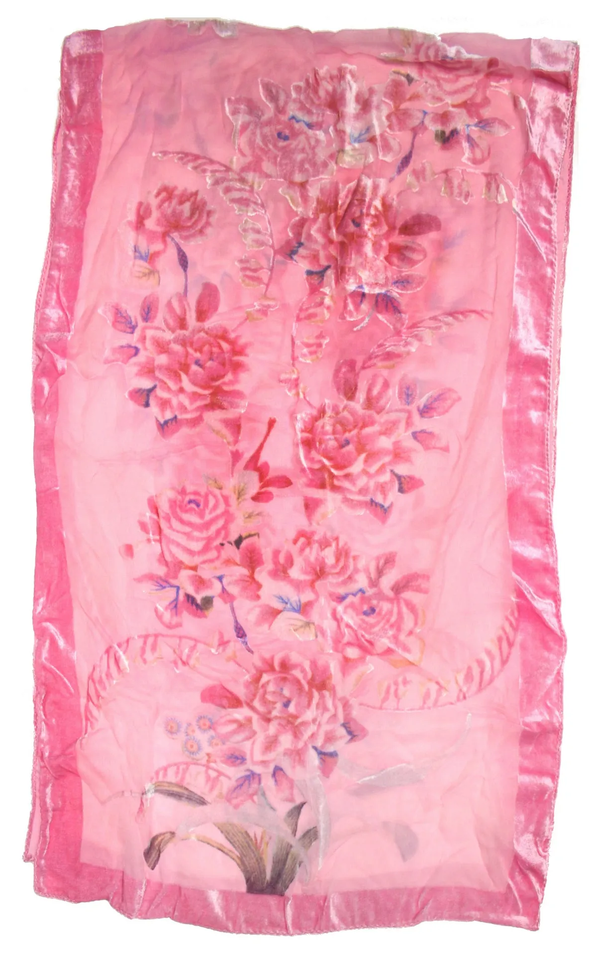 Pink Floral Patterned Devore Velvet Scarf (170 x 52cm)