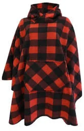 Plaid Fleece Poncho with Hood