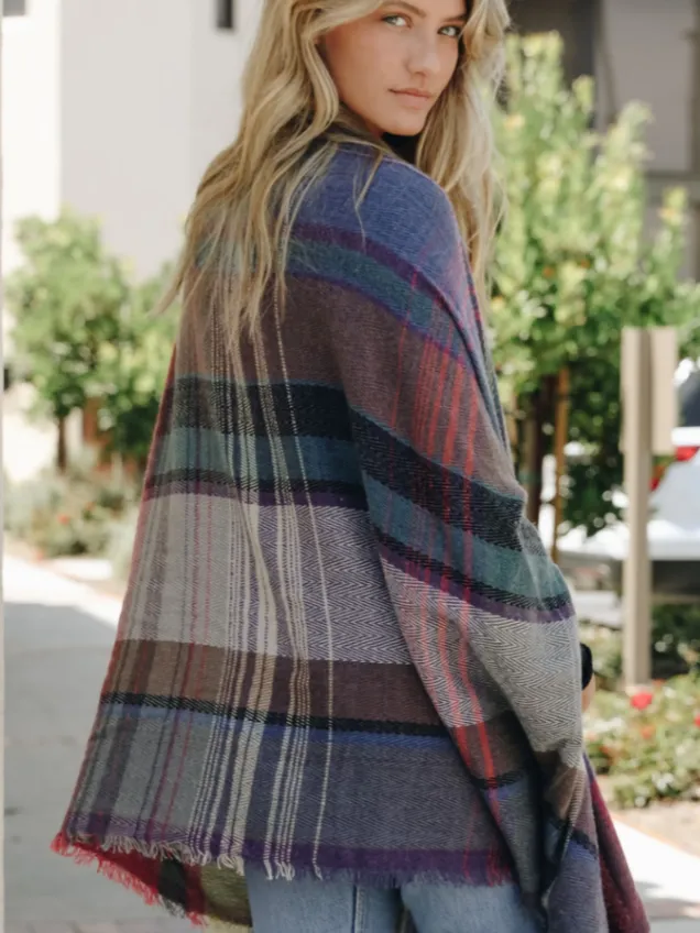 Plaid w Pockets Wrap open front Multicolor