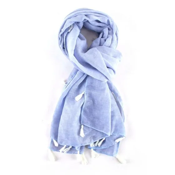 Plain Tassel Scarf | Sky Blue x White