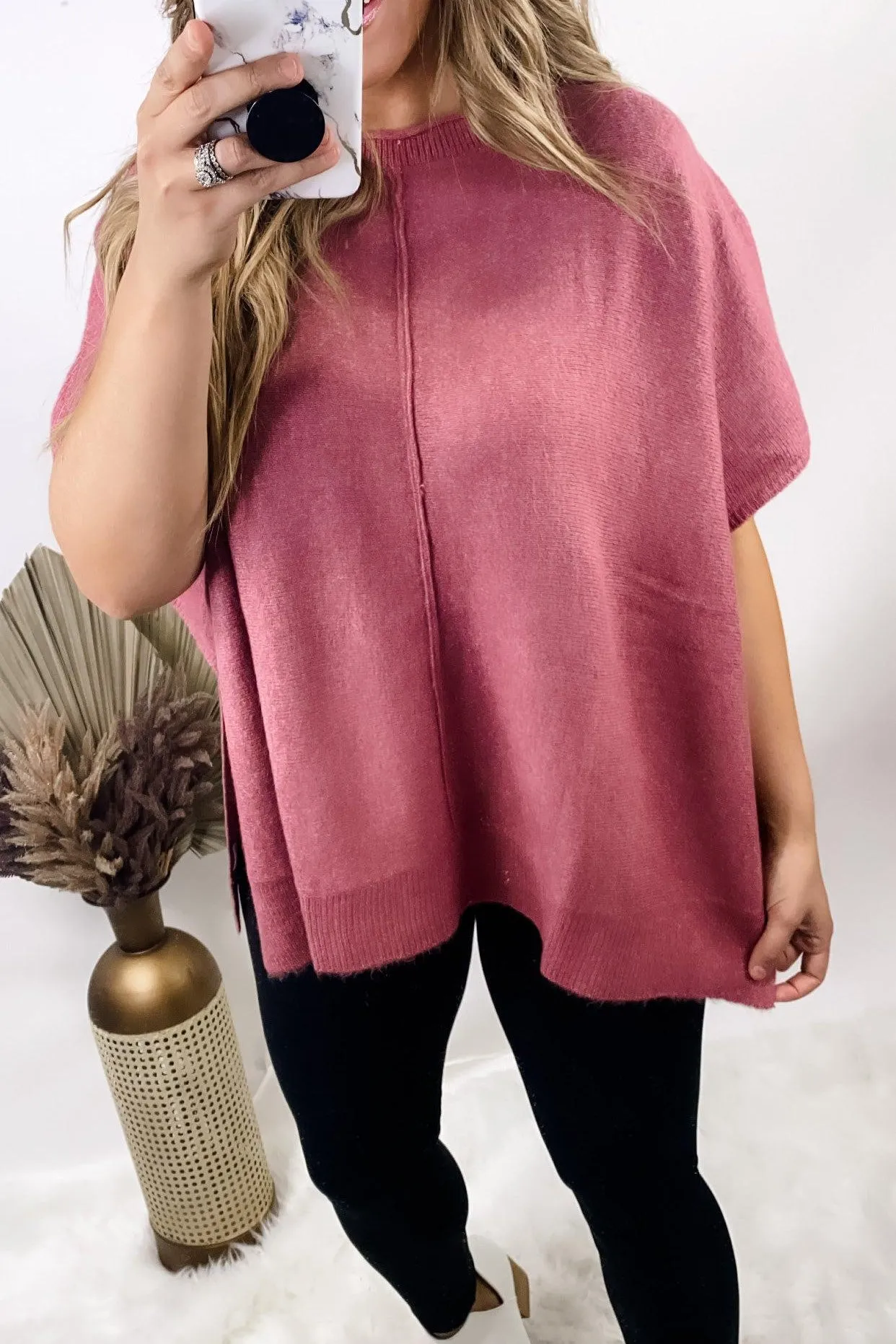 Poncho Average Chick- {Mauve & Brown} Round Neck Poncho Sweater