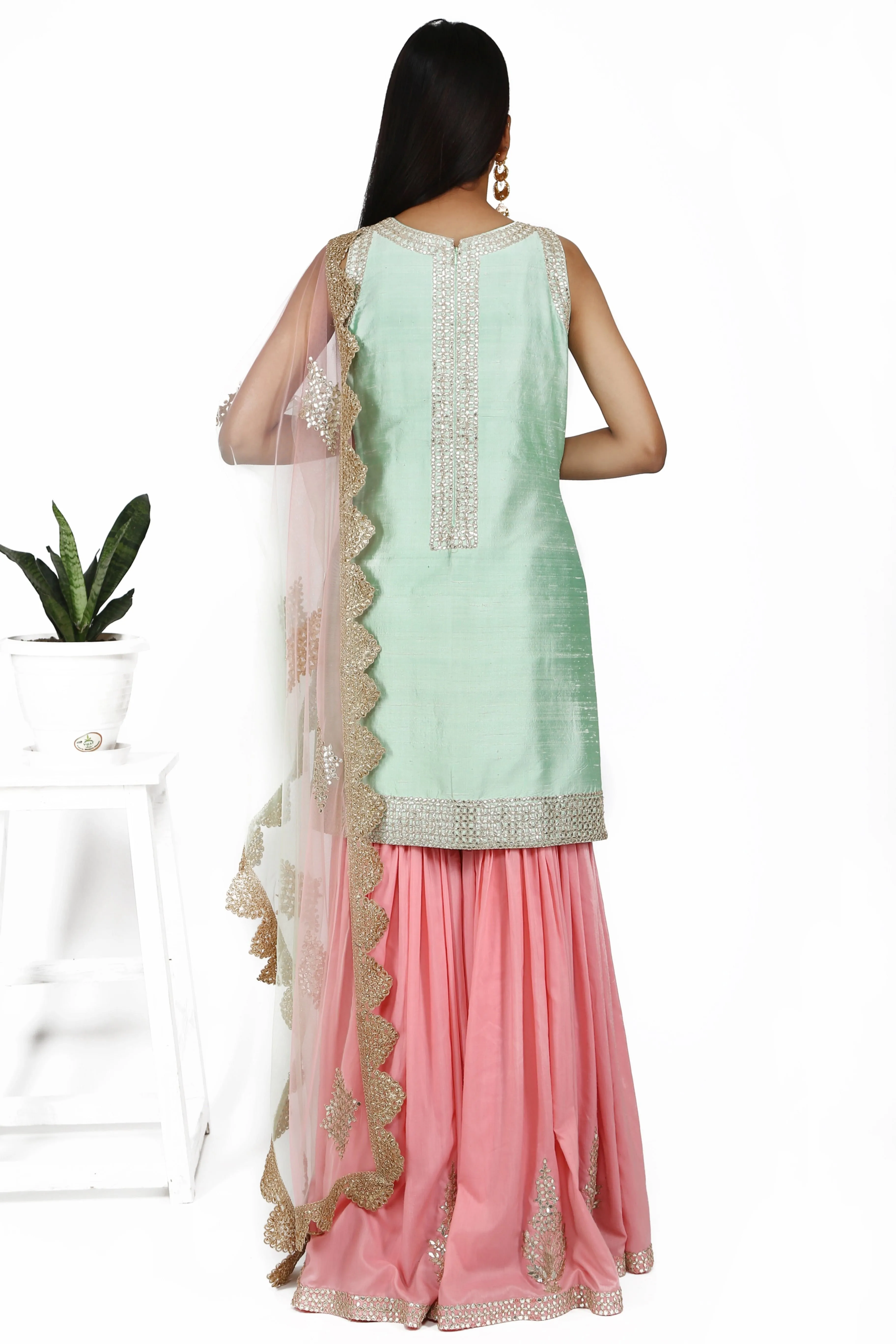 Powder blue tunic with soft pink sharara