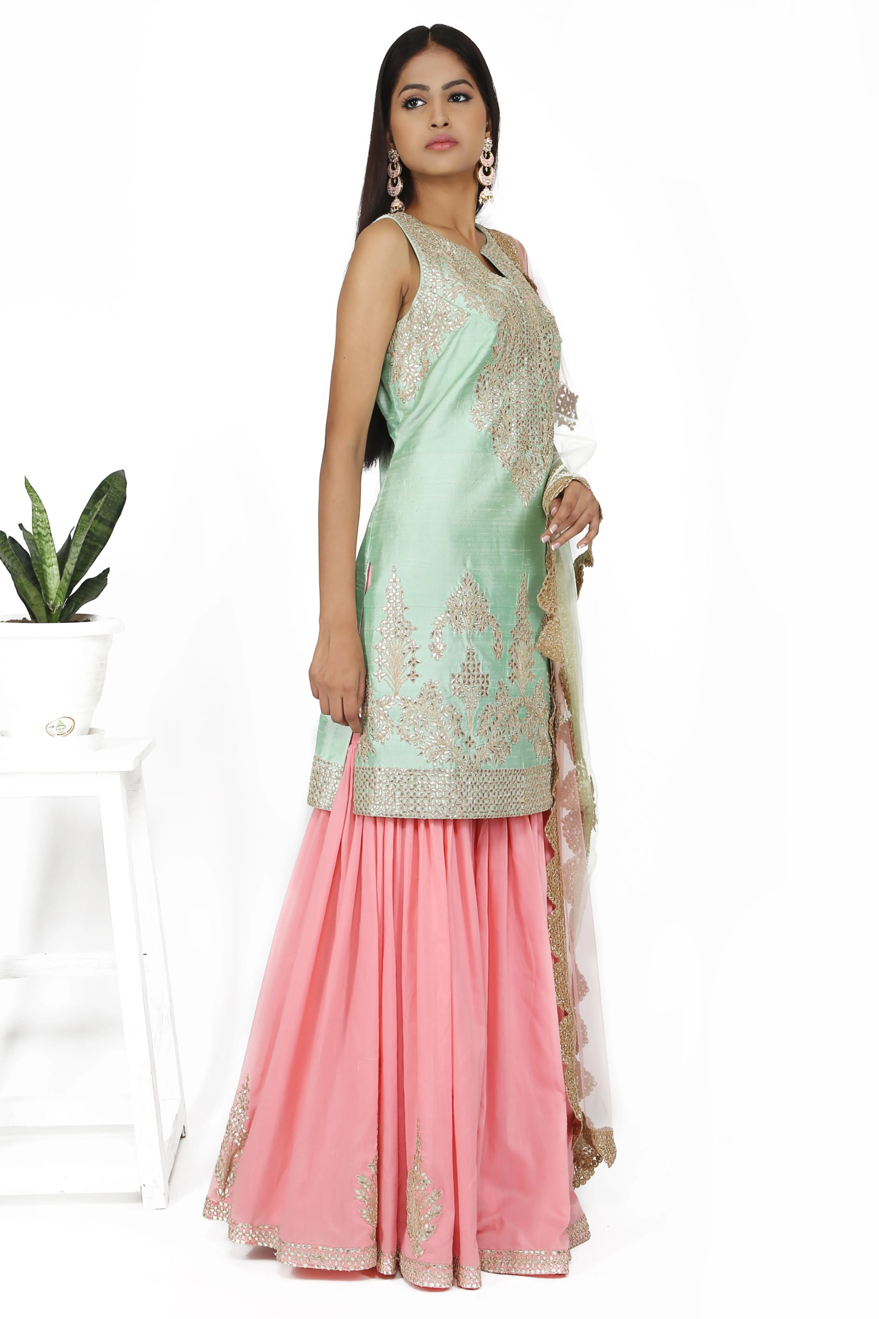 Powder blue tunic with soft pink sharara