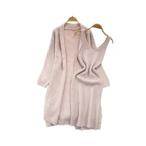 Pre Order:  Long Loose Knitted Cardigan   Sleeveless Dress Set