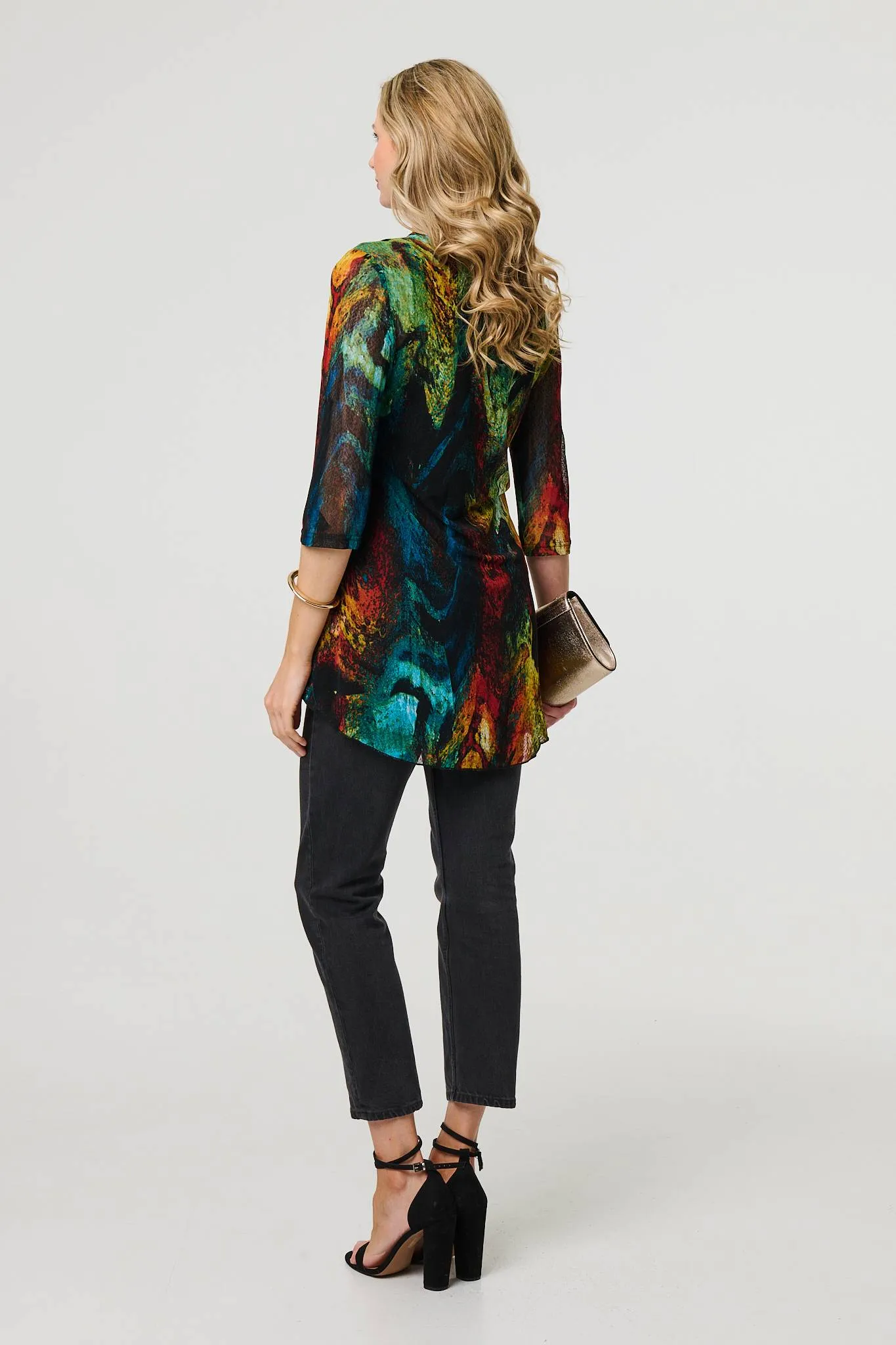 Printed 3/4 Sleeve Asymmetric Blouse