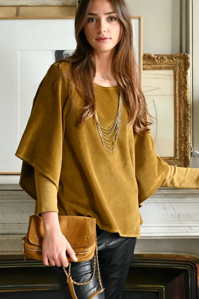 Pull cape en velours bio BONNIE havane