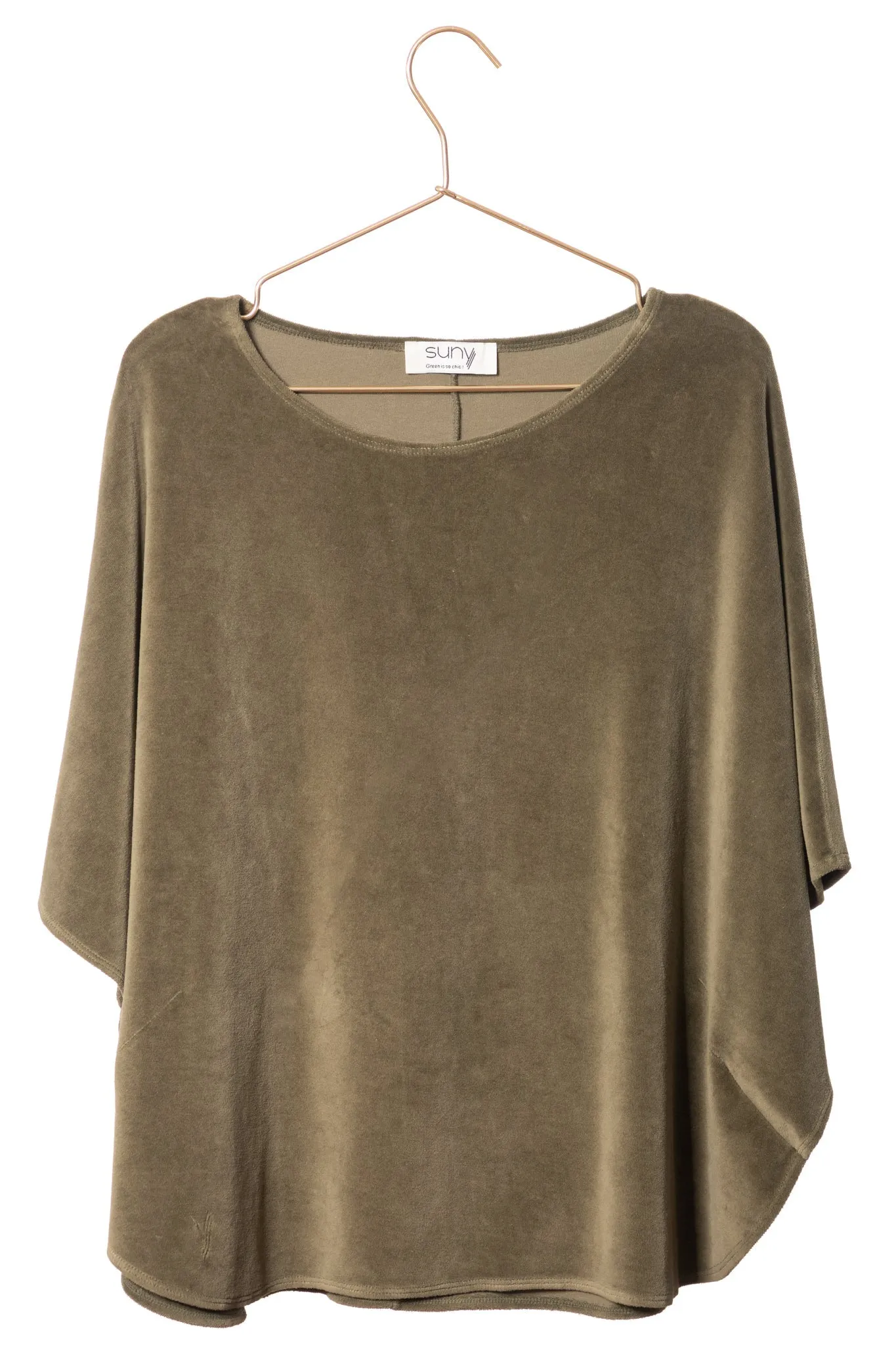 Pull cape en velours bio BONNIE kaki mousse