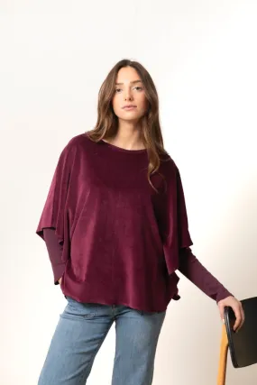 Pull cape en velours bio BONNIE prune