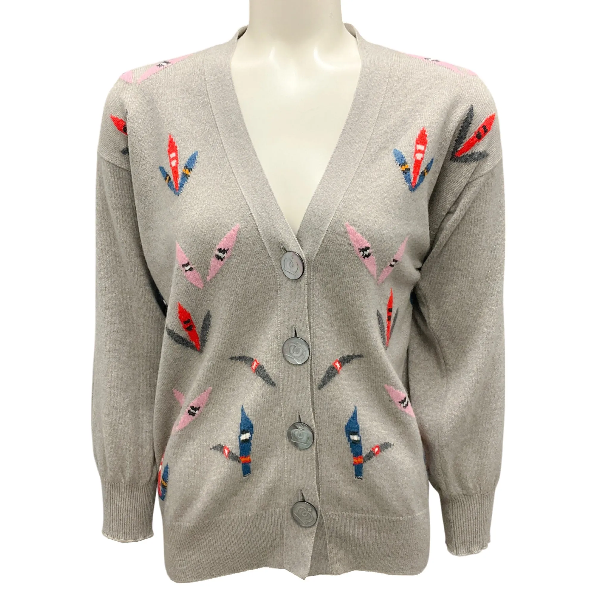 Queene and Belle Grey Multi Cashmere Knit Cardigan Sweater