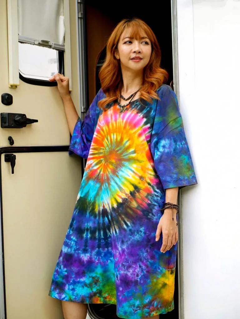 Rainbow Radiance Hippie Oversized Cotton Tunic Shirt Dress