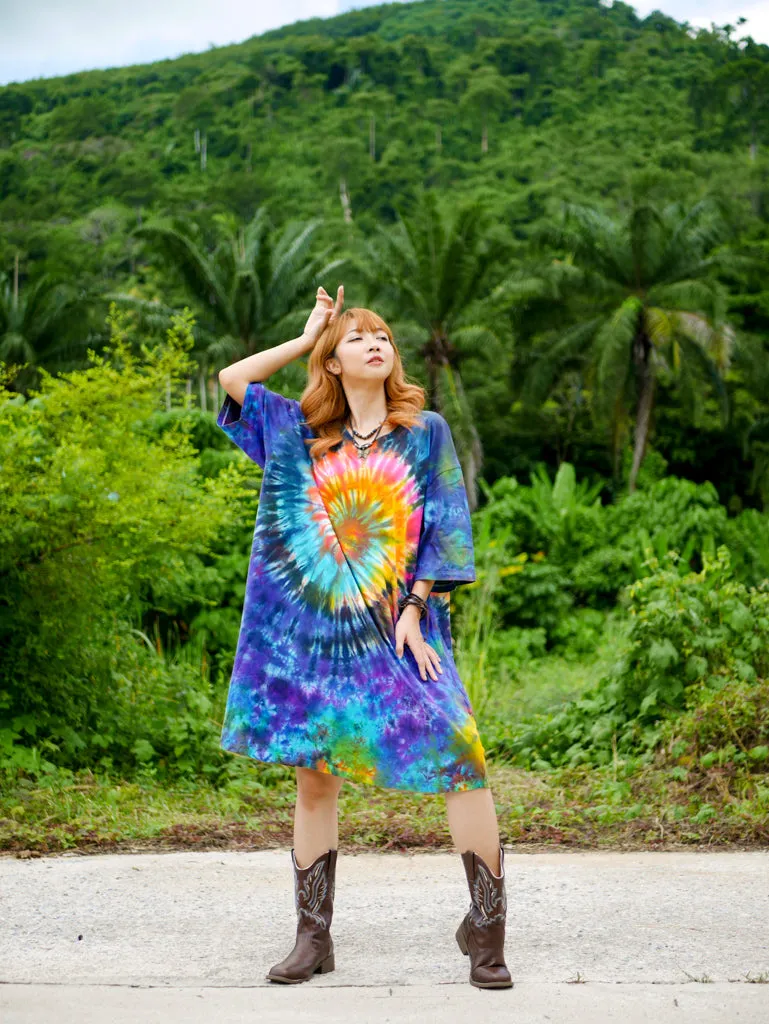 Rainbow Radiance Hippie Oversized Cotton Tunic Shirt Dress