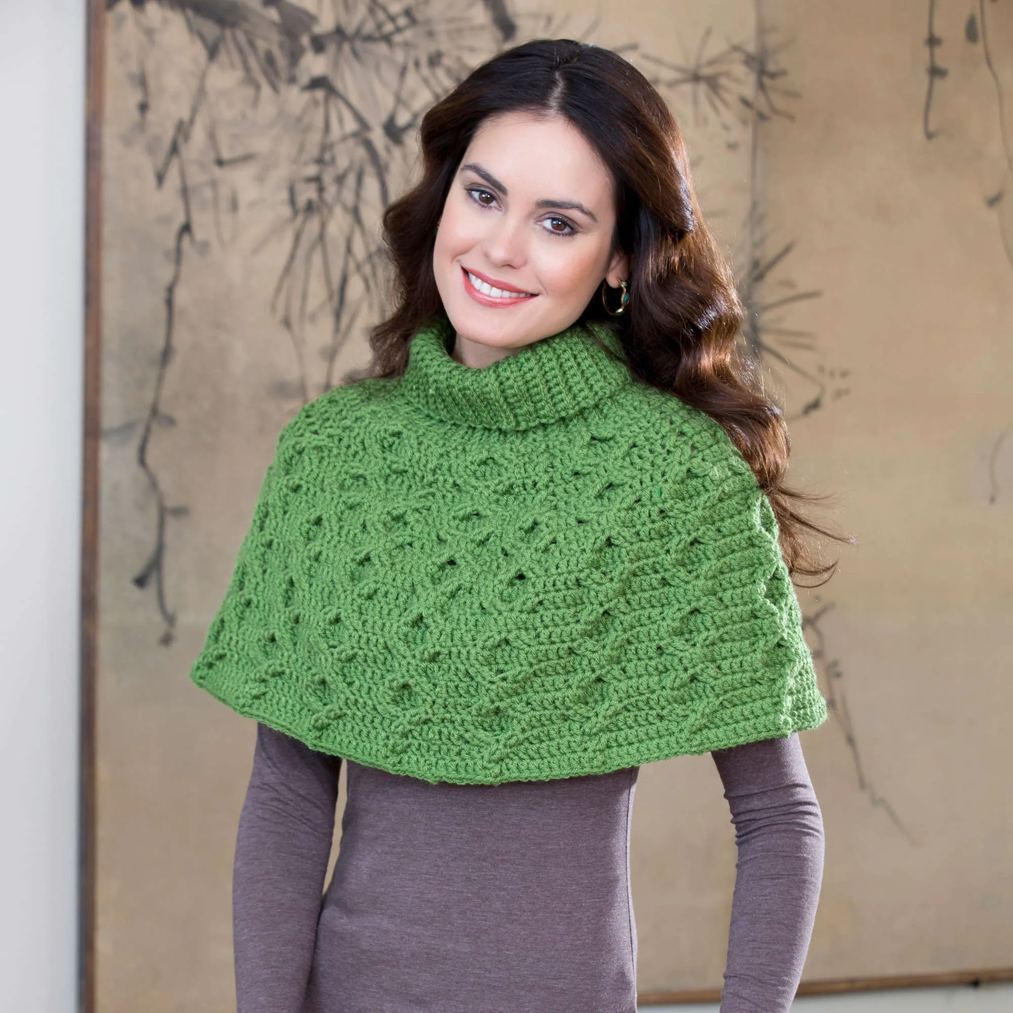 Red Heart Crochet Aran Waves Poncho