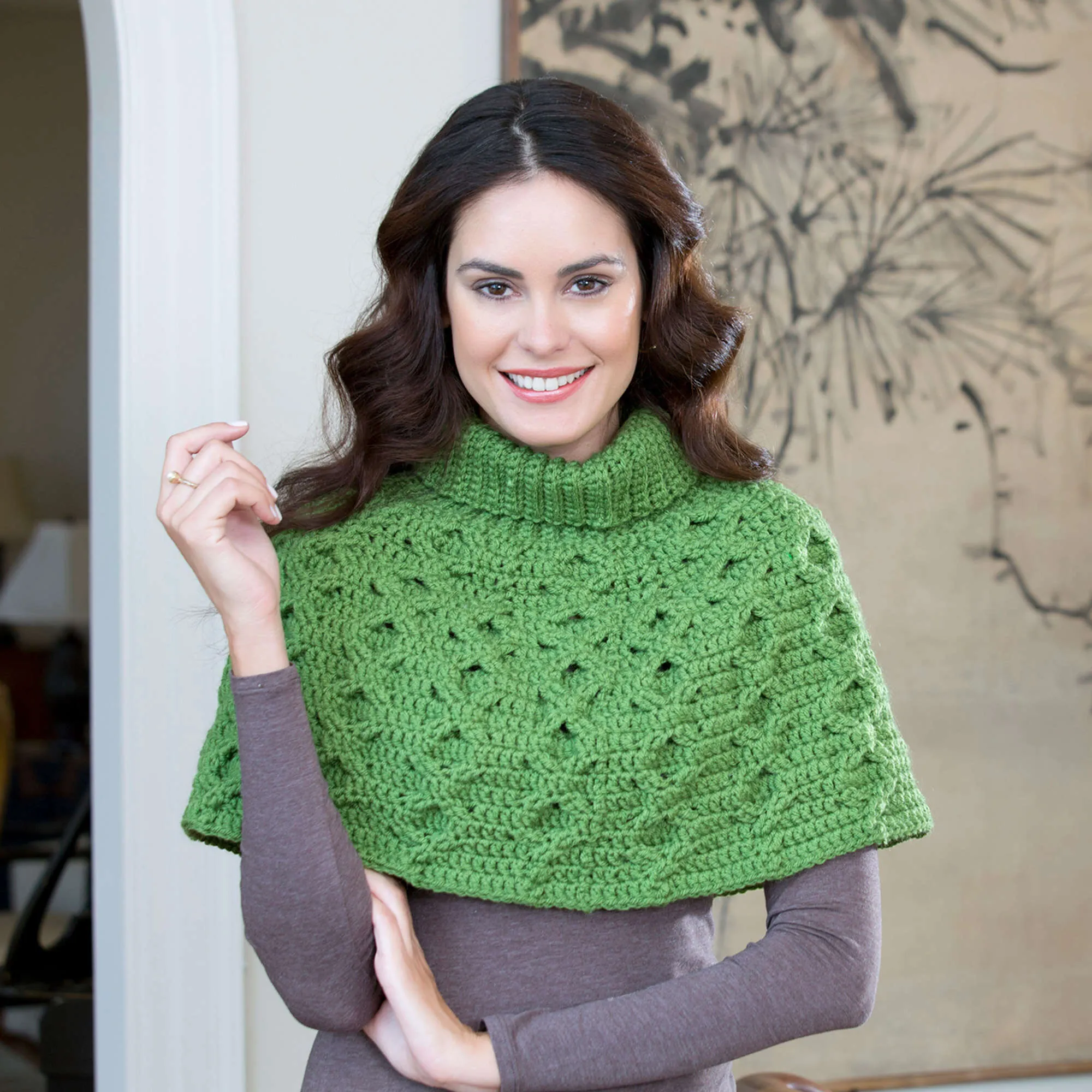 Red Heart Crochet Aran Waves Poncho