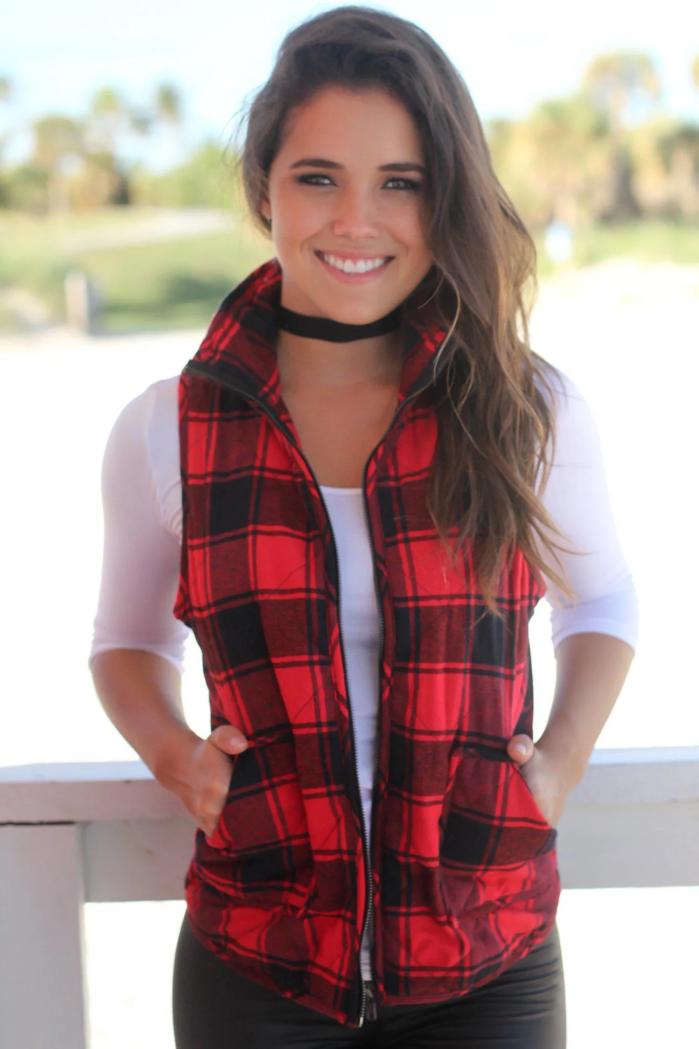 Red Plaid Quilted Vest