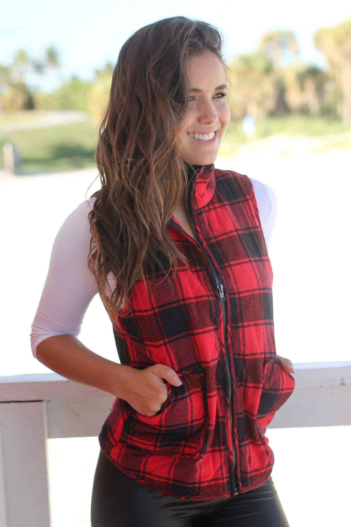 Red Plaid Quilted Vest