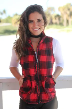 Red Plaid Quilted Vest