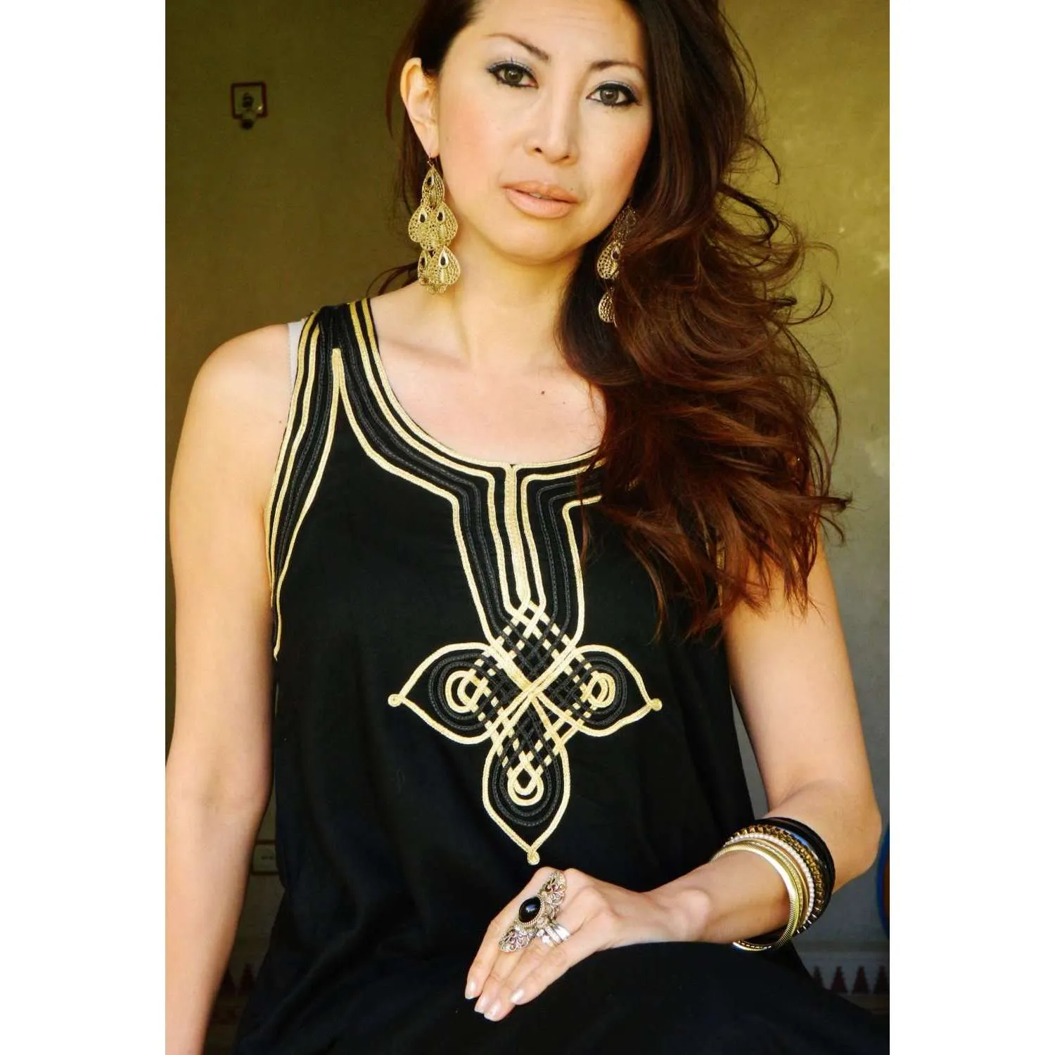 Resort Non-Sleeve Black Kaftan Agadir Style