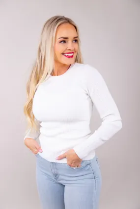 Ribbed Textured Knitted Top - White