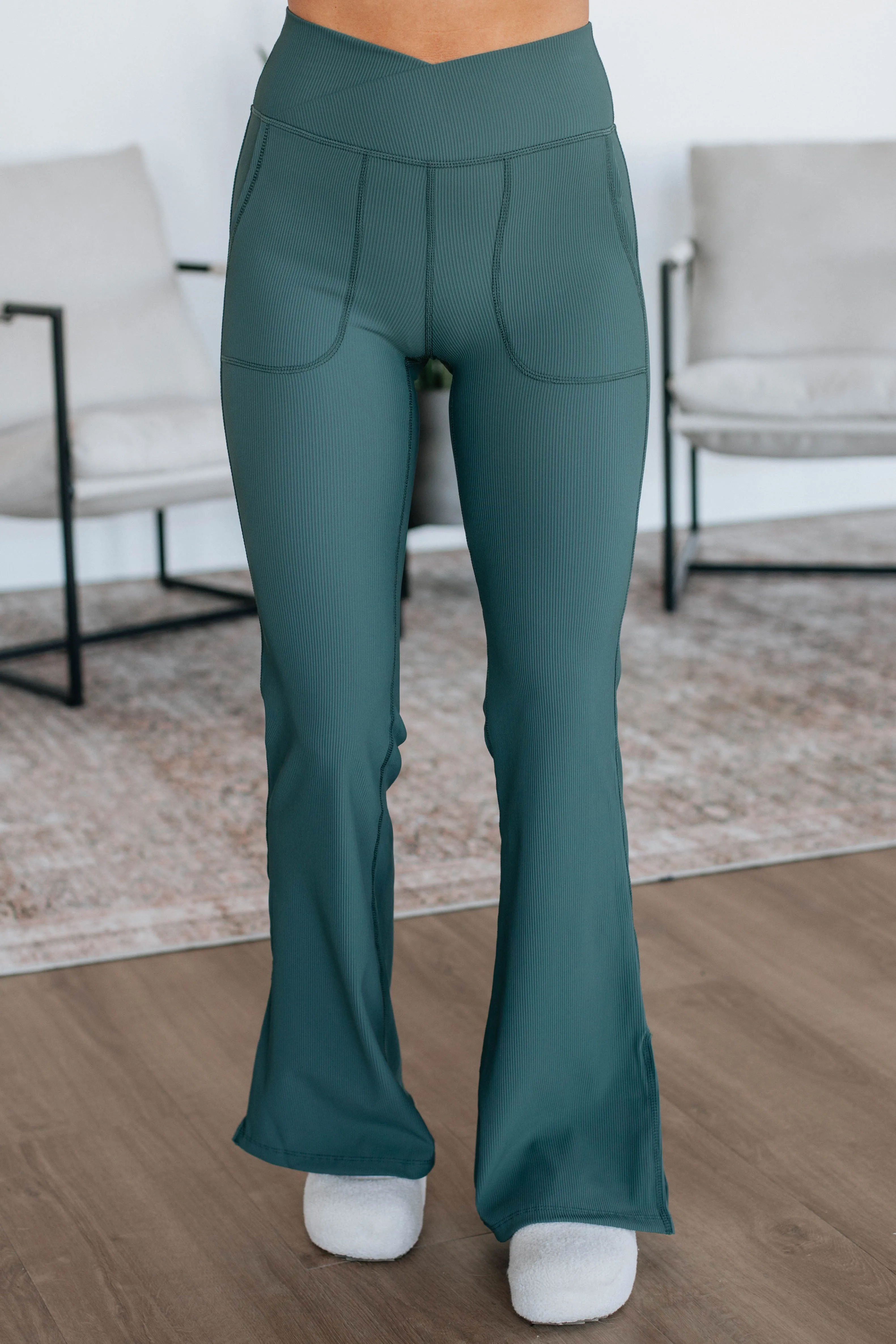 Rixie Ribbed Flare Leggings - Spruce