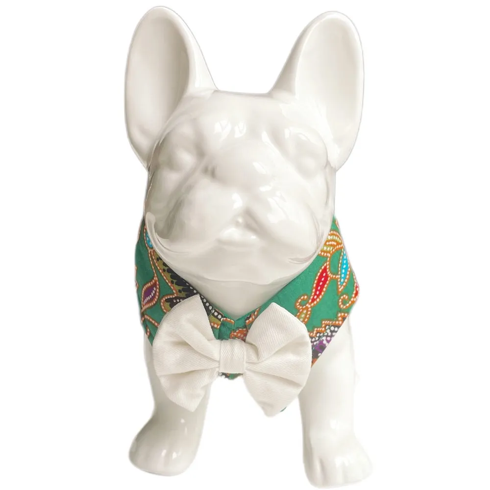 RuffCo Handcrafted Bowtie Button Collar For Cats & Dogs (Green Batik)