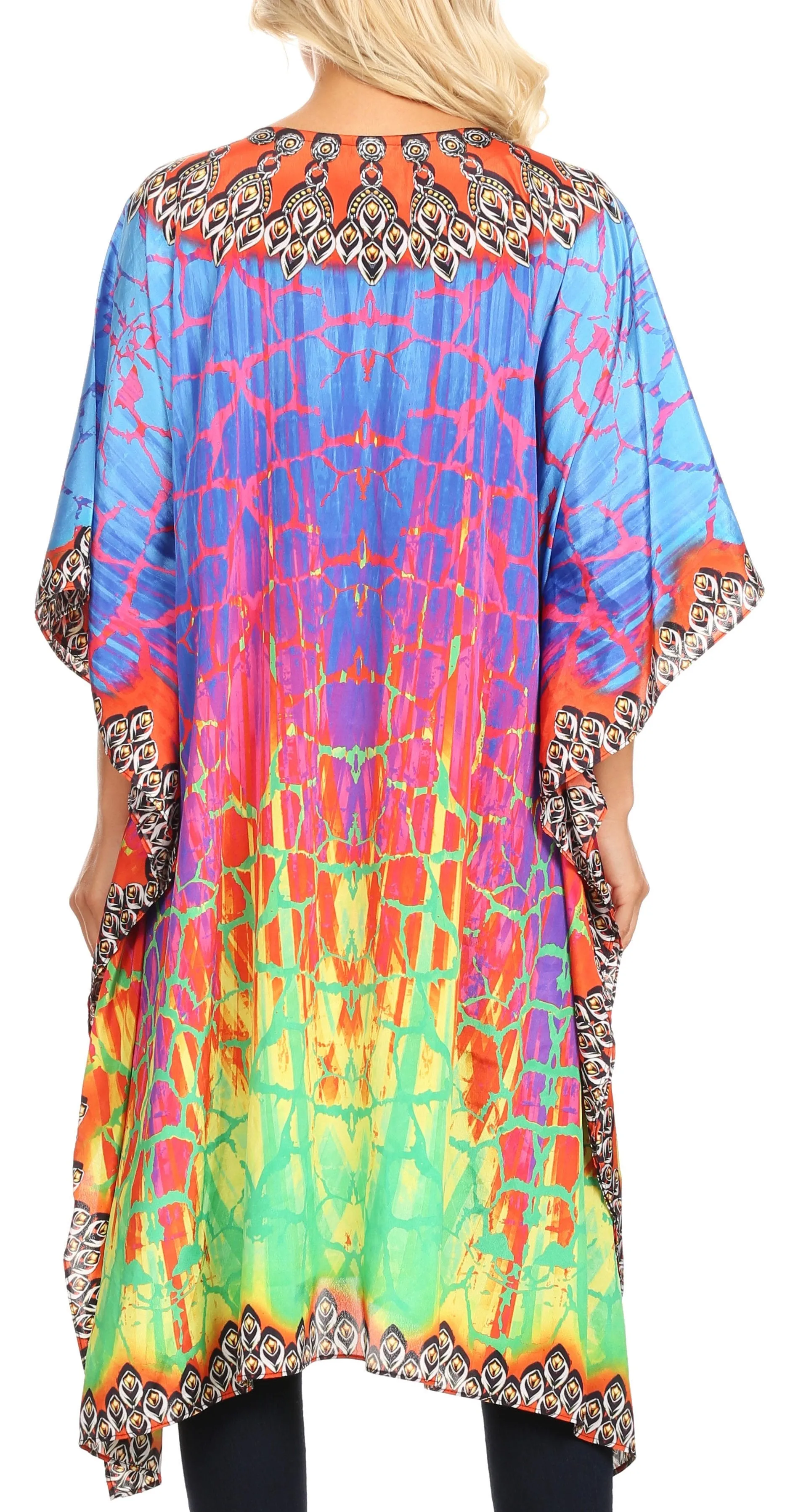 Sakkas Jenni Women's Mid Length Boho Caftan Kaftan Dress Cover up Flowy Rhinestone