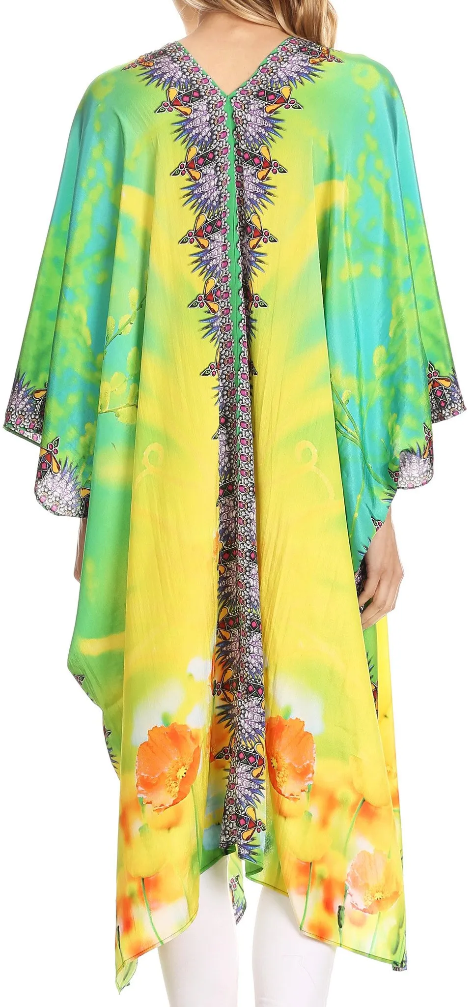 Sakkas Libra Mid Length Caftan Dress / Cover Up With Tribal Print / Rhinestones