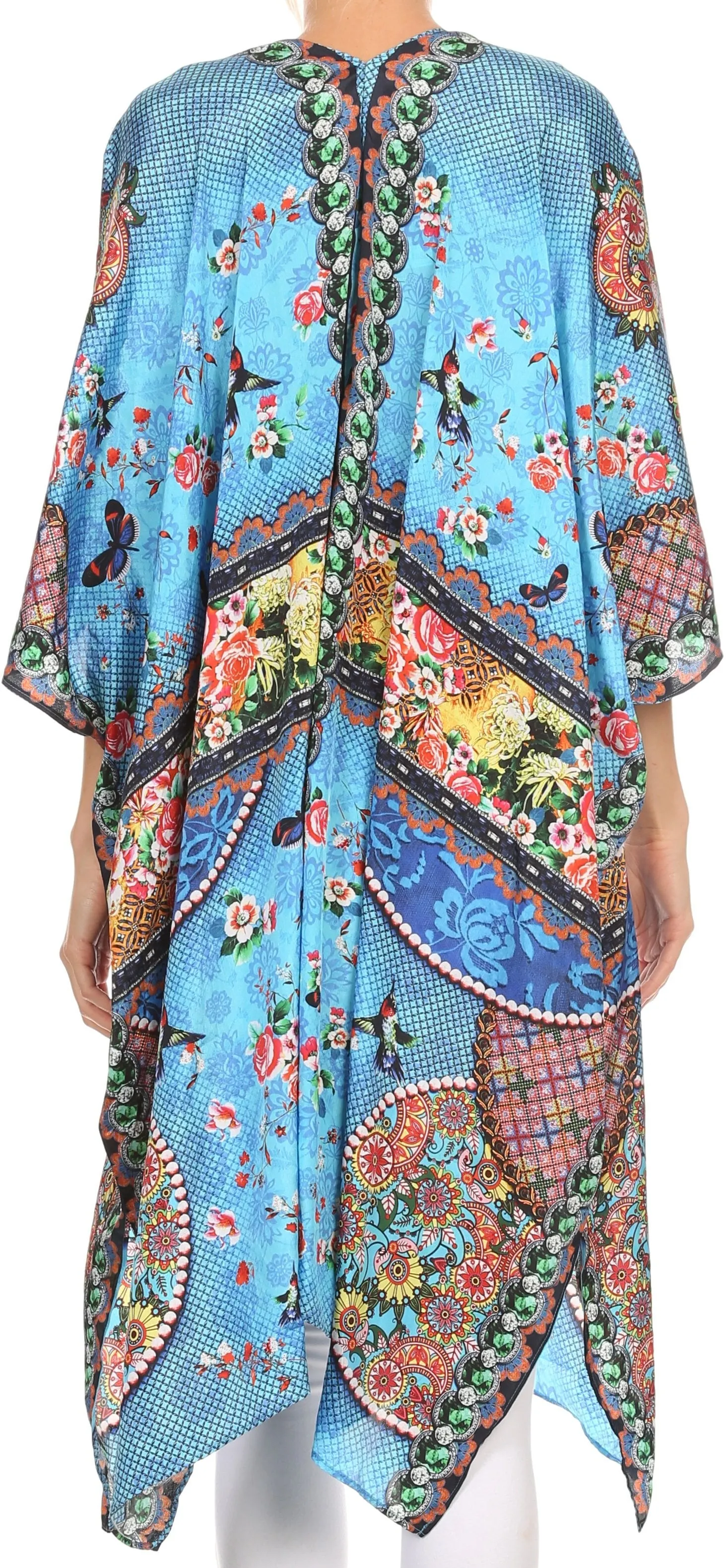 Sakkas Libra Mid Length Caftan Dress / Cover Up With Tribal Print / Rhinestones