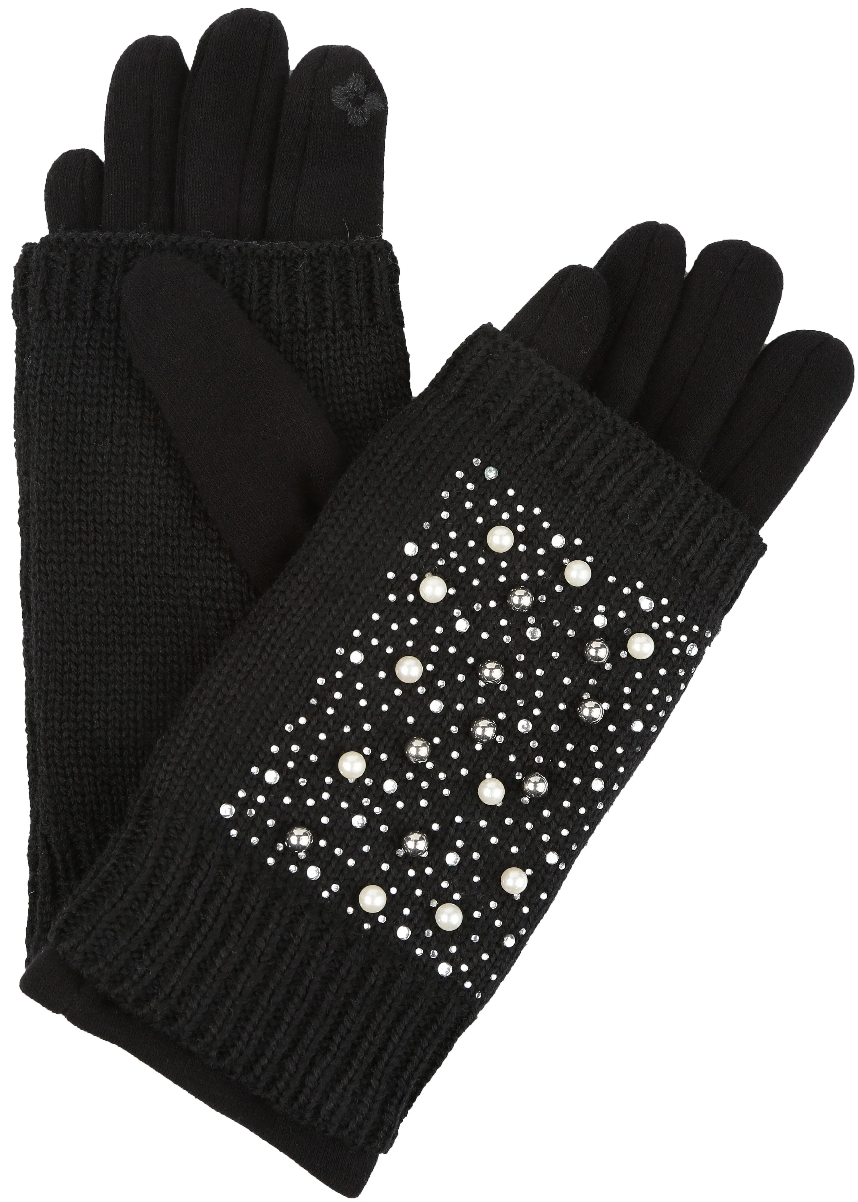 Sakkas Tam Rhinestone Pearl Touch Screen Tip Knitted Glove With Removable Sleeve