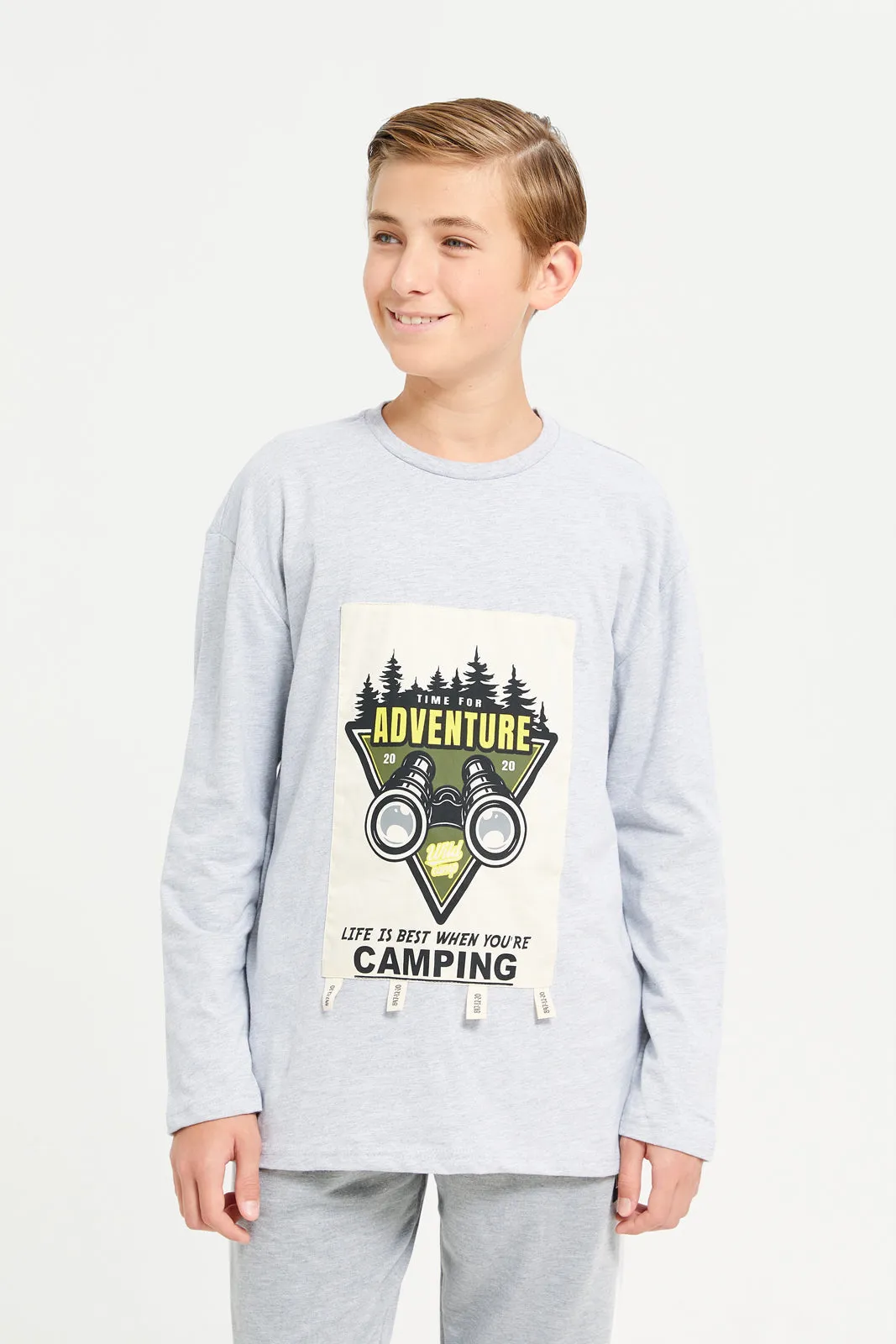 Senior Boys Grey Adventure Print T-Shirt