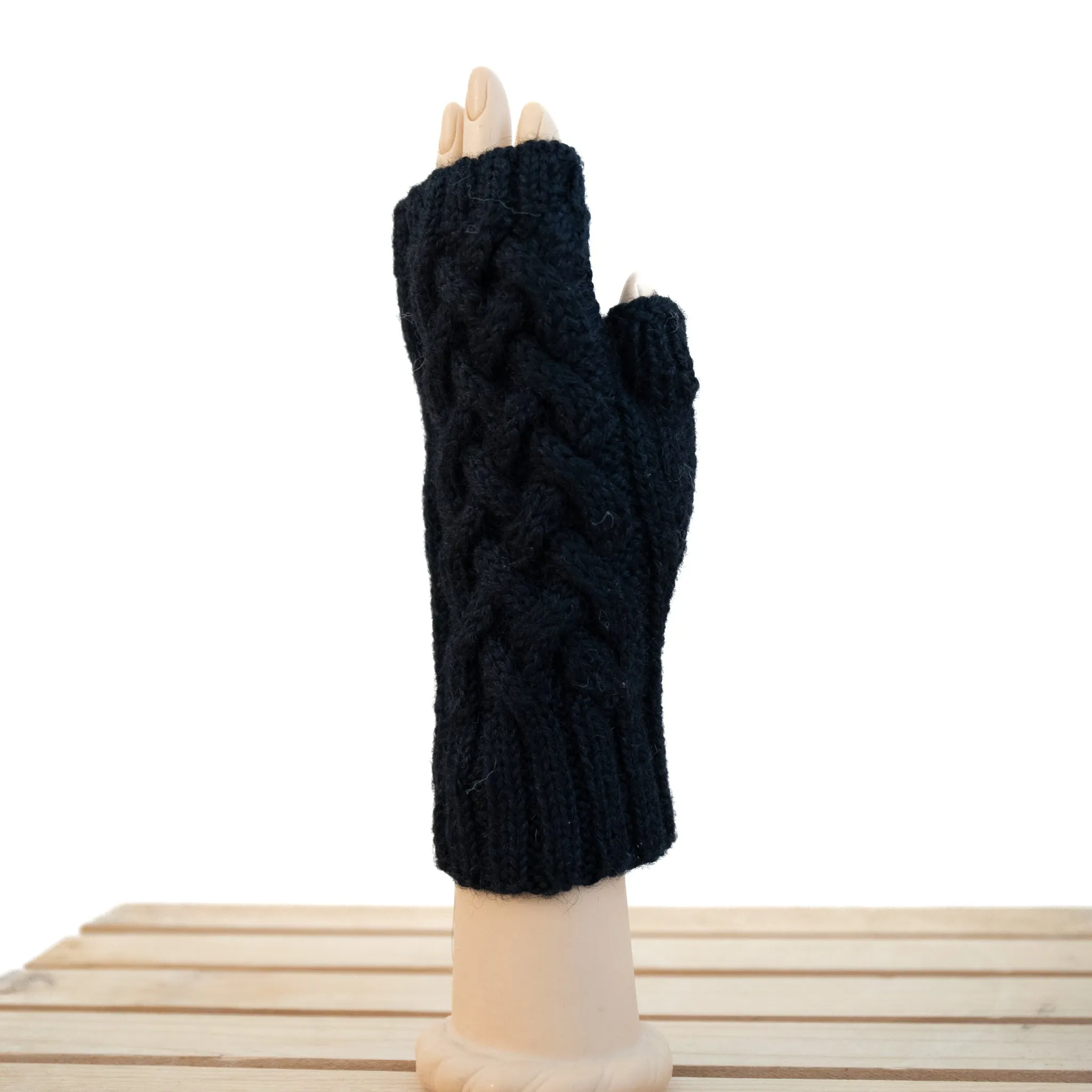 Shadow Cable Fingerless Alpaca Gloves