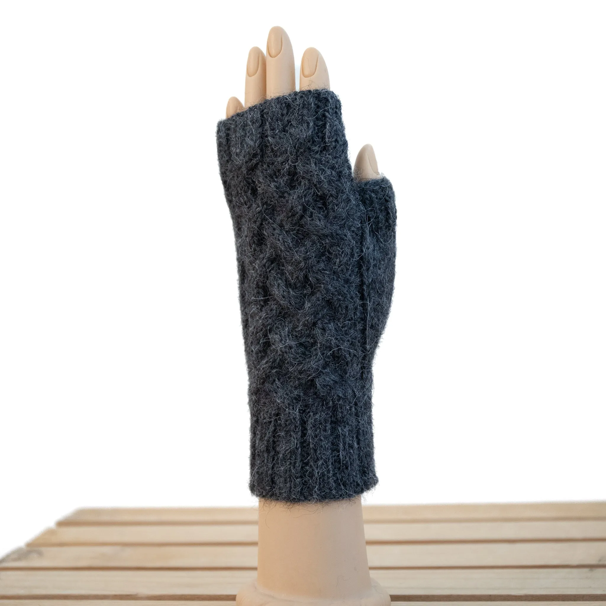 Shadow Cable Fingerless Alpaca Gloves