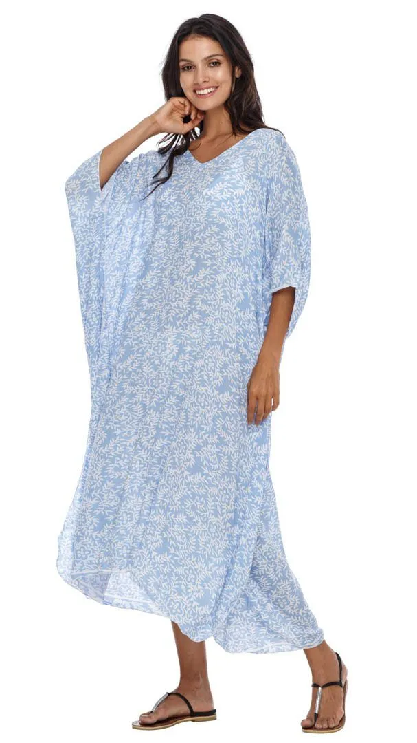 SHU-SHI Women's Long Beach Floral Caftan Tunic Dress - Swimsuit Cover-Up Loose Poncho