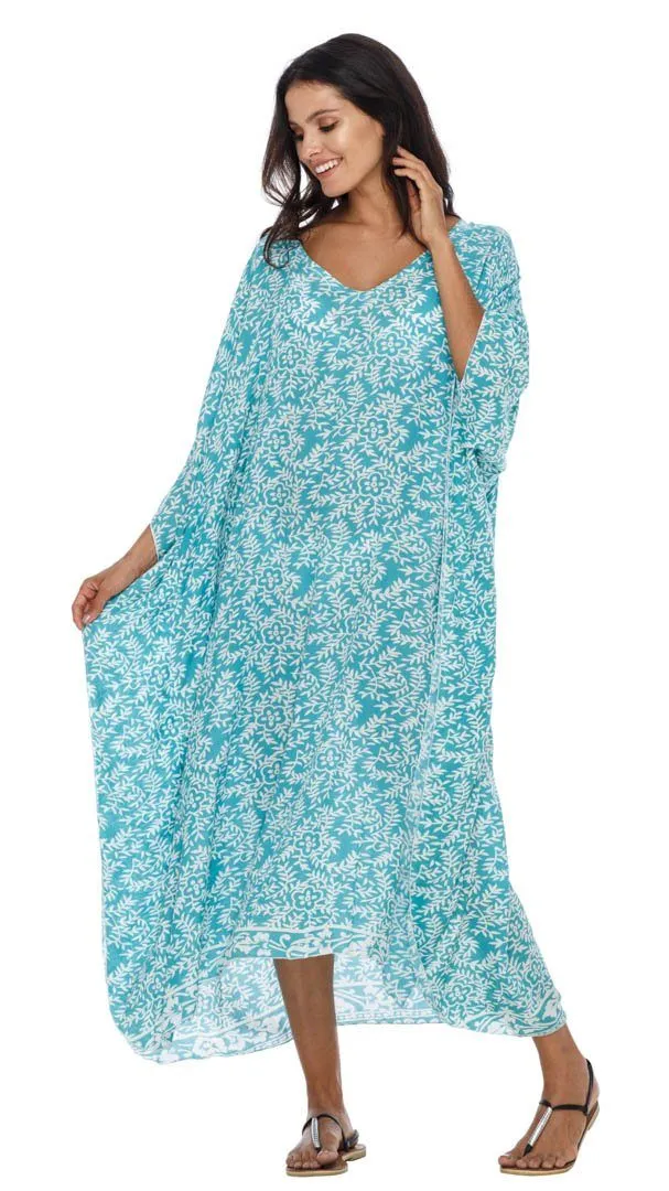 SHU-SHI Women's Long Beach Floral Caftan Tunic Dress - Swimsuit Cover-Up Loose Poncho