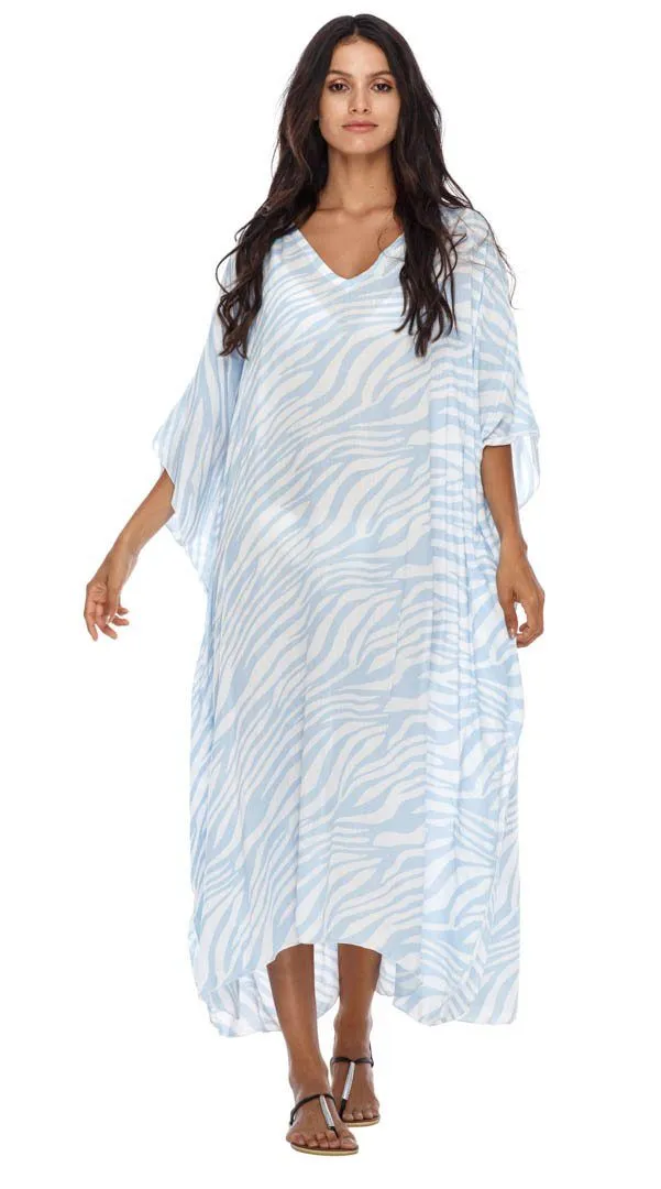 SHU-SHI Women's Long Beach Zebra Caftan Tunic Dress - Swimsuit Cover-Up Loose Poncho